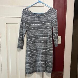 American Eagle Outfitters Gray Patterned Long Sleeve Dress